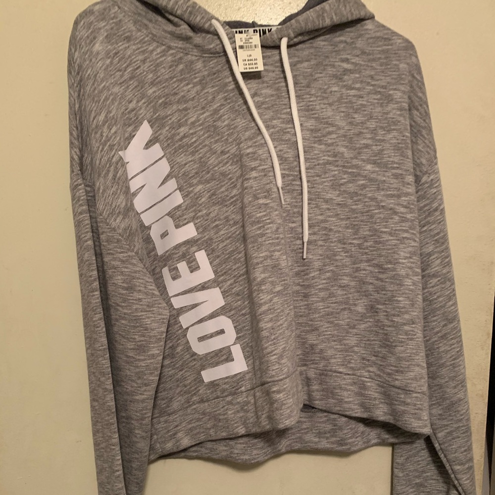 Pink Victoria’s Secret gray crop hood sweatshirt